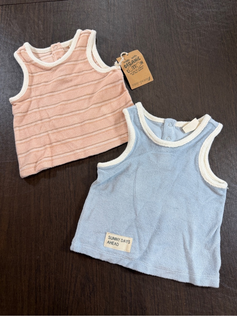 Easy Peasy Organic Cotton Kids Tank Tops - Blue & Striped Sz 6-9M